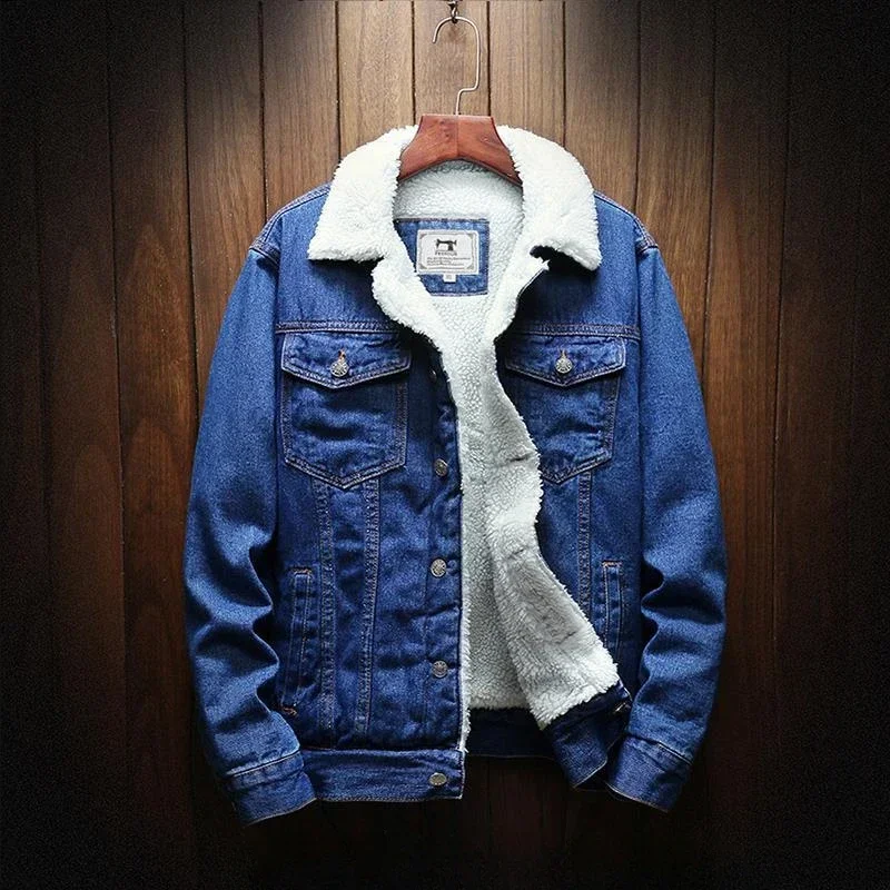 Patchwork Jean Jacket - Denim Jackets Man Padding with Sheep