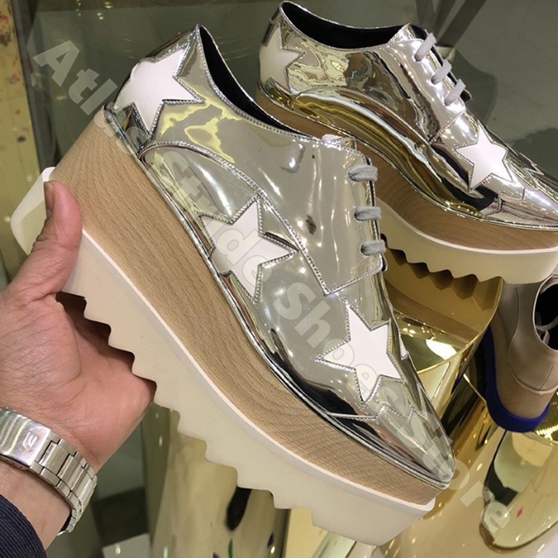Vintage Y2K - Women Silver Metallic Star Platform Sneakers