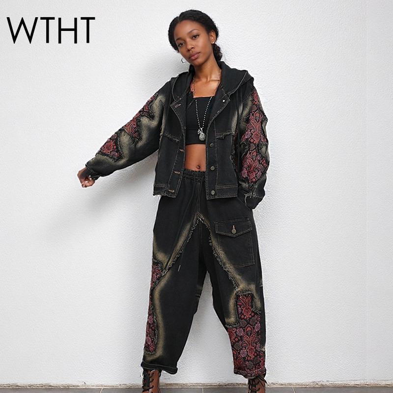 Patchwork Jean Jacket - WTHT Fashion Women's Wash Patchwork Long