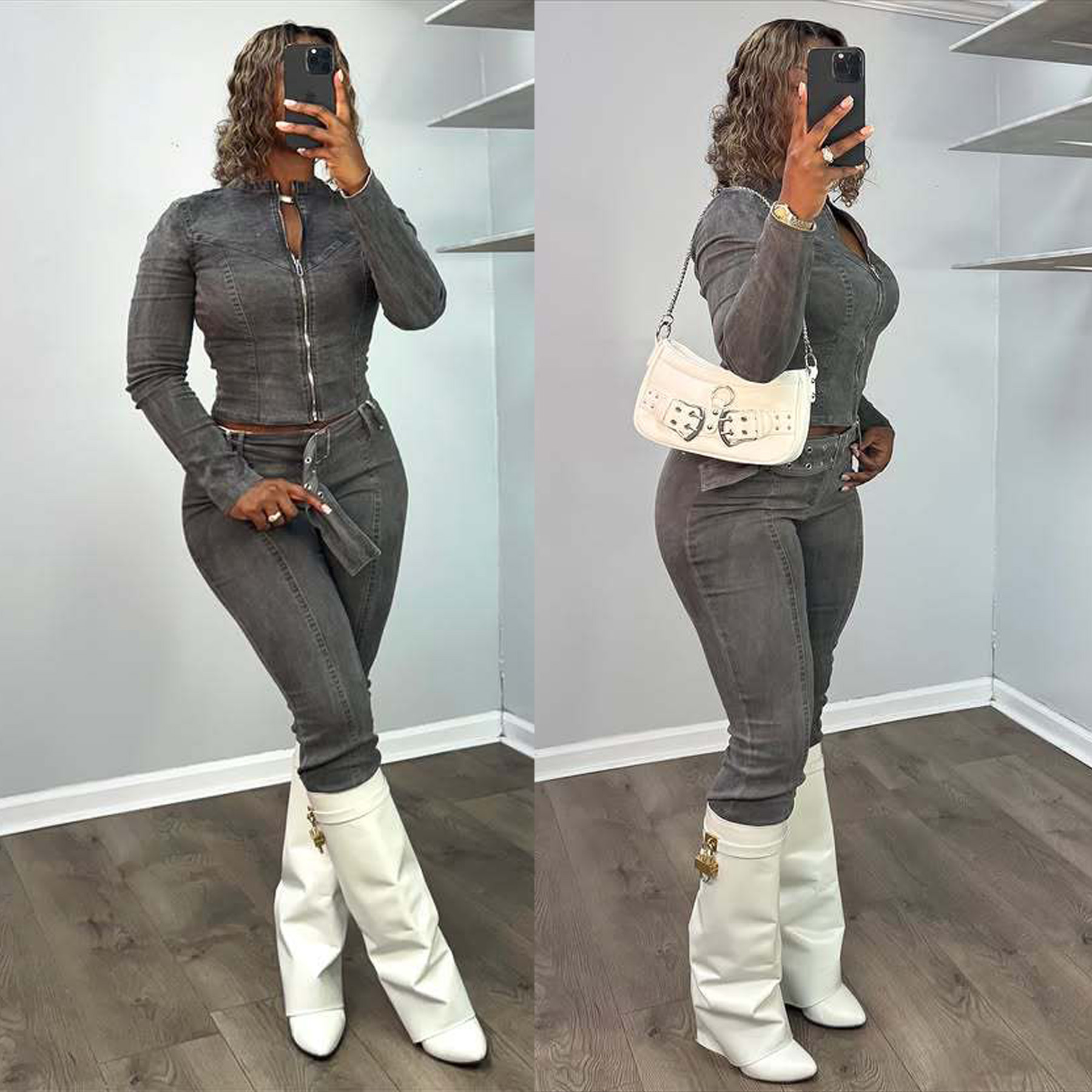 Patchwork Jean Jacket - Women Denim Jean Jackets 2 Piece
