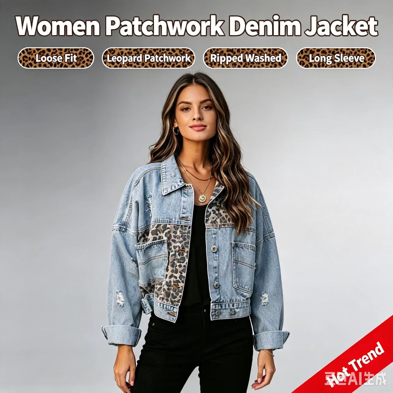 Patchwork Jean Jacket - 2026 Streetwear Women Leopard Print Patchwork