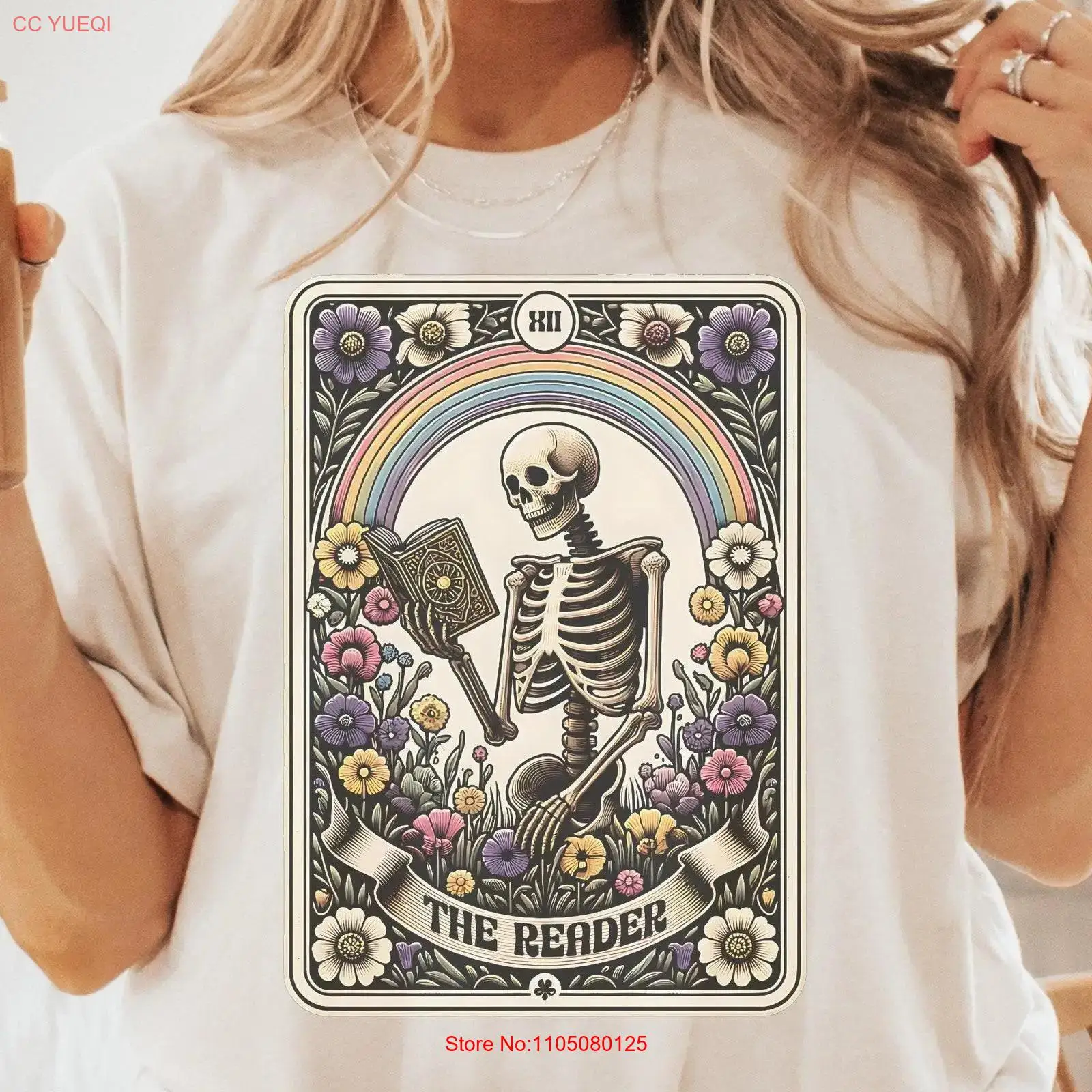 Vintage Fashion Books - The Reader TaroT T Shirt Skeleton