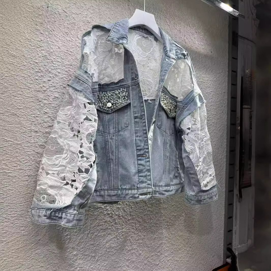 Patchwork Jean Jacket - Spliced Embroidery Jacket Women Turn Down