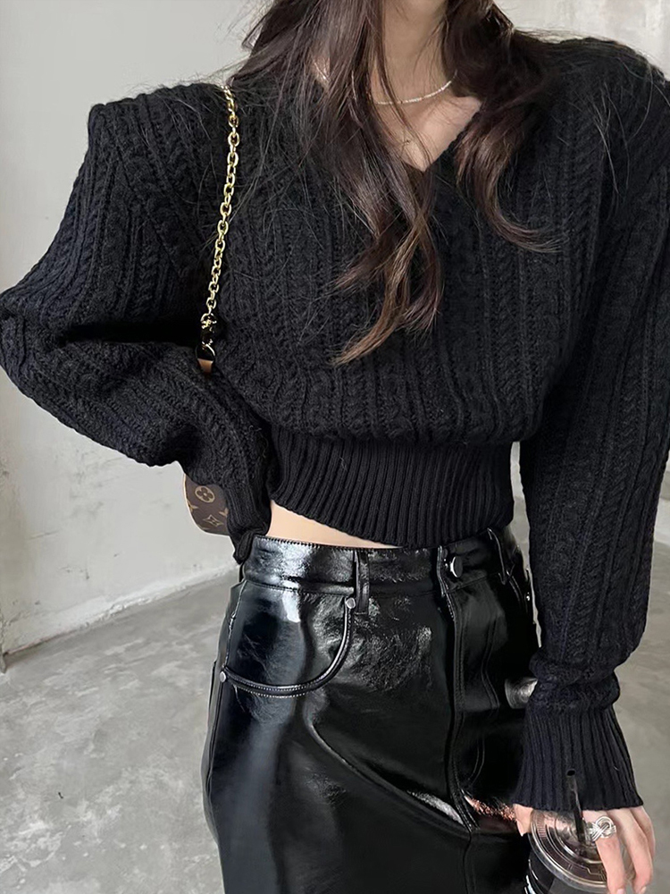 V Neck Short Sweater Women Kor - đánh giá và giá Vintage Fashion Old Money