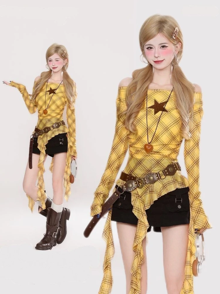Y2K Plaid Slash Neck Vintage T - đánh giá và giá Vintage Y2K