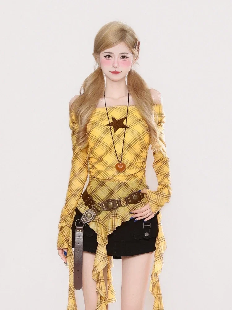 Y2K Plaid Slash Neck Vintage T - đánh giá và giá Vintage Y2K