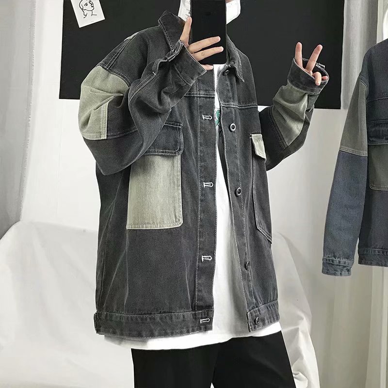 Năm 2023 Nam Oversize Áo Khoác - đánh giá và giá Patchwork Jean Jacket
