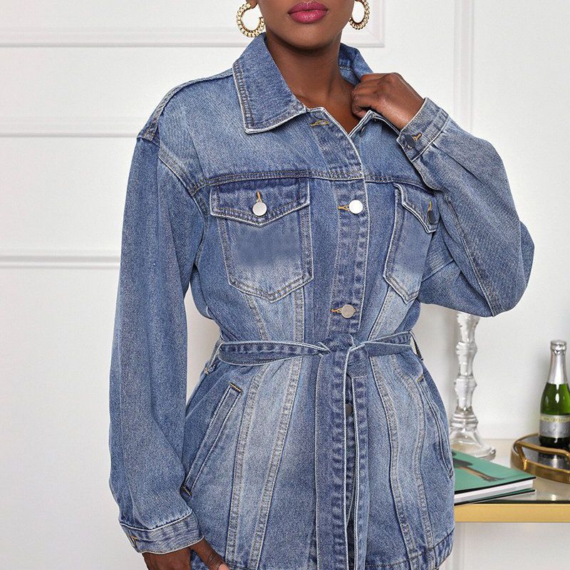 Denim Coat Women Mid Length Co - đánh giá và giá Patchwork Jean Jacket