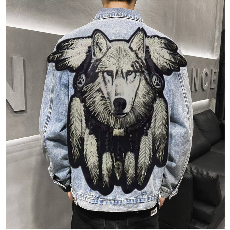 America Vintage Heavy Wolf Emb - đánh giá và giá Patchwork Jean Jacket