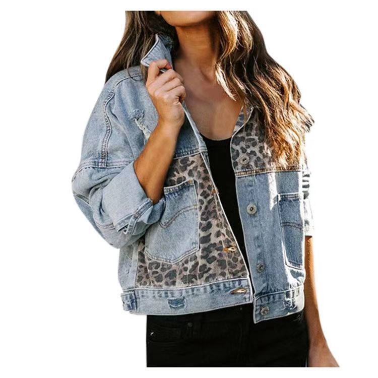 2026 Streetwear Women Leopard  - đánh giá và giá Patchwork Jean Jacket