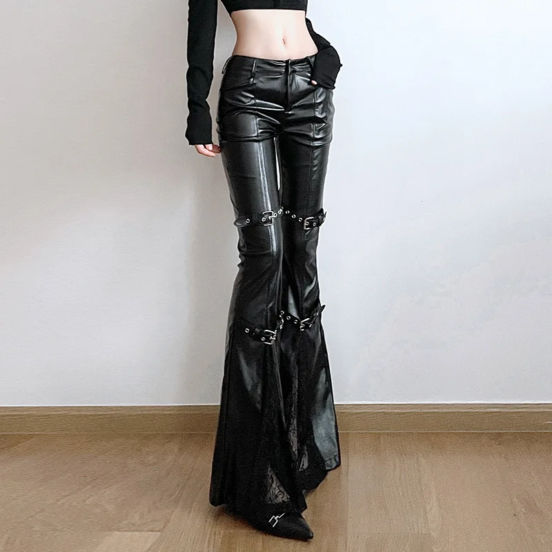 Women's PU Leather Flare Pants - đánh giá và giá Vintage Y2K