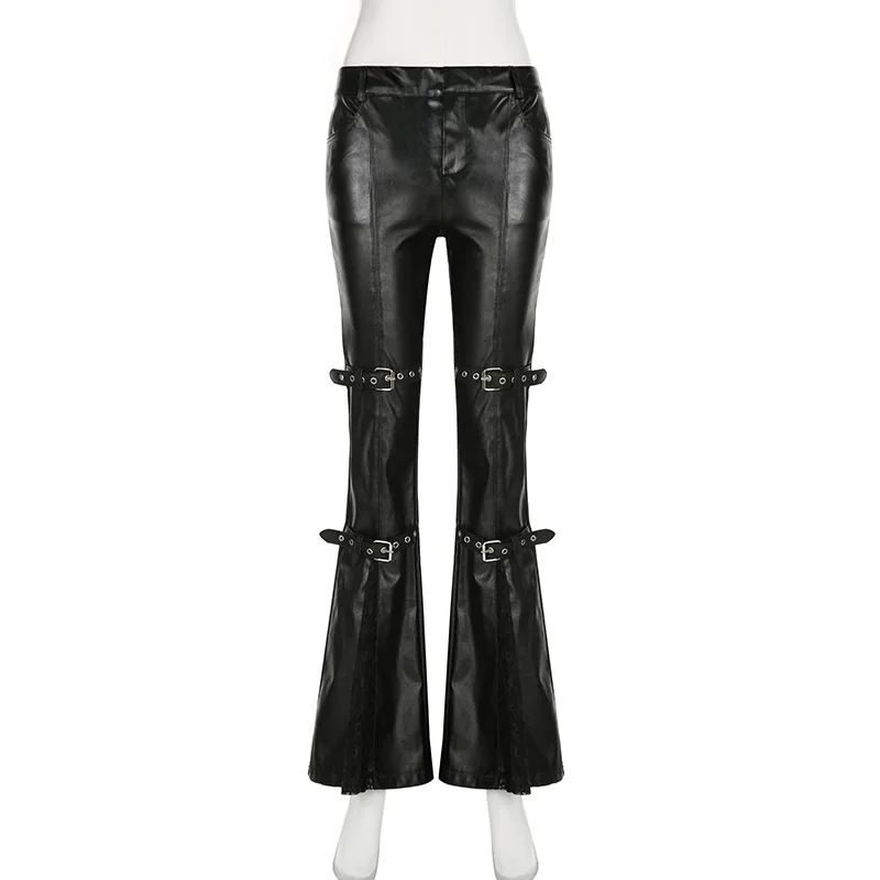 Women's PU Leather Flare Pants - đánh giá và giá Vintage Y2K