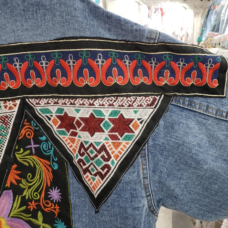 Vintage Blue Embroidery Sequin - đánh giá và giá Patchwork Jean Jacket