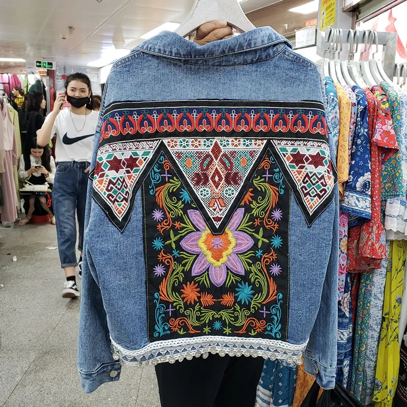 Vintage Blue Embroidery Sequin - đánh giá và giá Patchwork Jean Jacket